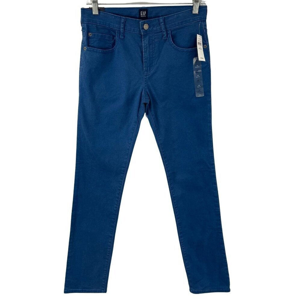 NWT Gap Boys Youth 16 Stretch Skinny Fit Chino Pants‎ Blue Adjustable Waist